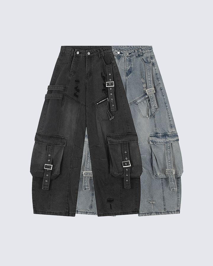 Ripped Denim Cargo Pants – Street Style