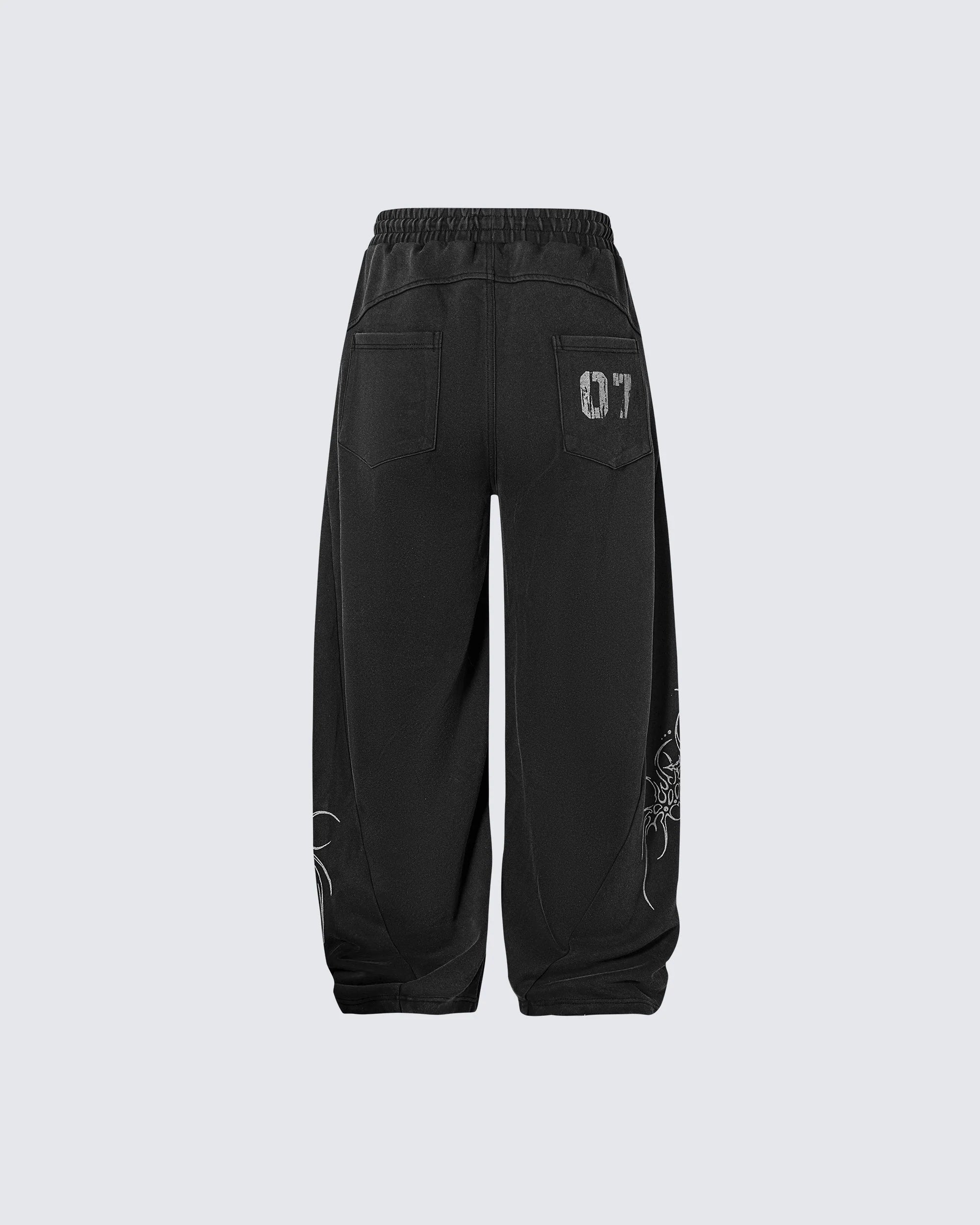 Gothic Print Loose Sports Casual Tracksuit
