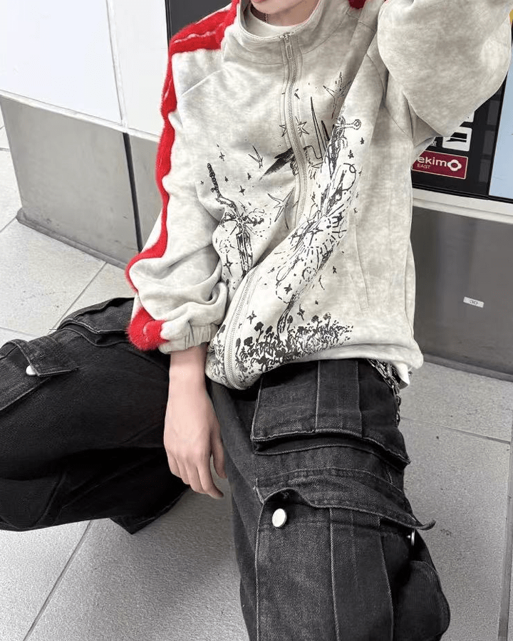 Graphic Print Contrast Stripe Zip Sportswear