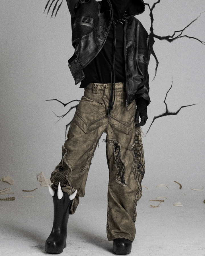 Tactical Textured Wide-Leg Cargo Pants
