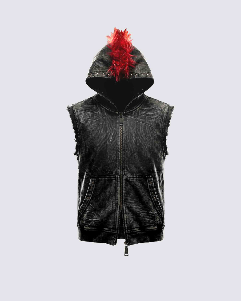 GRYFT RED RUST Series | Distressed Denim Hooded Vest