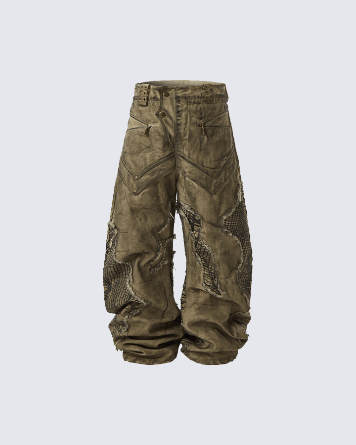 Tactical Textured Wide-Leg Cargo Pants