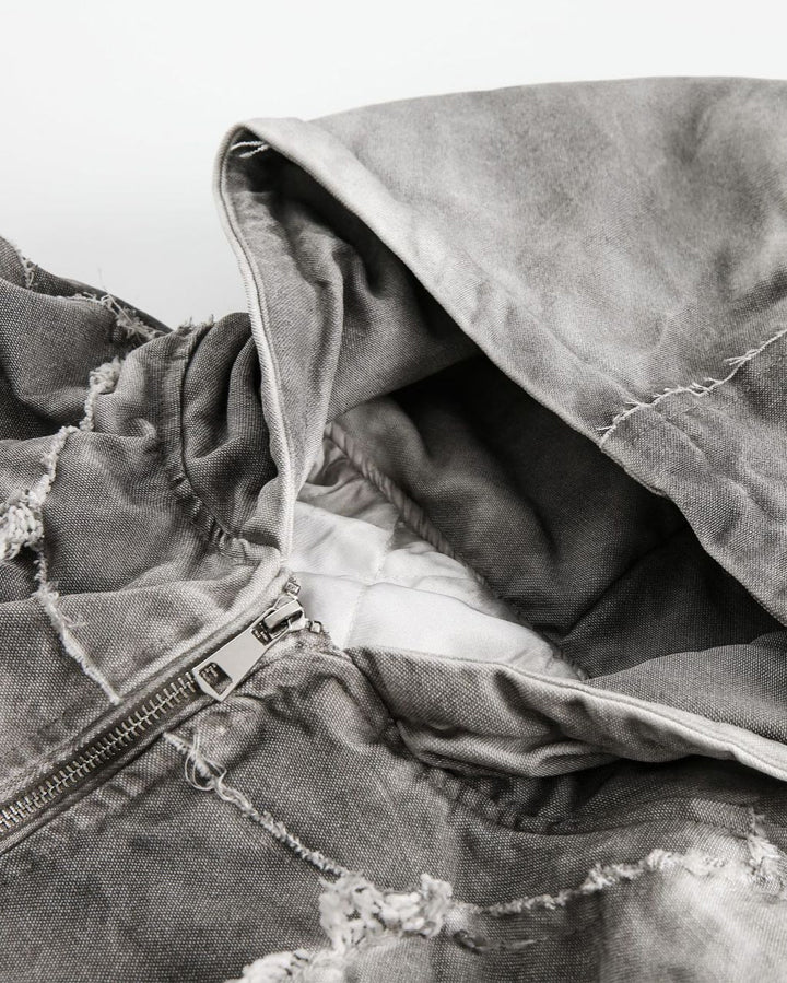 Distressed Embroidered Padded Hooded Jacket