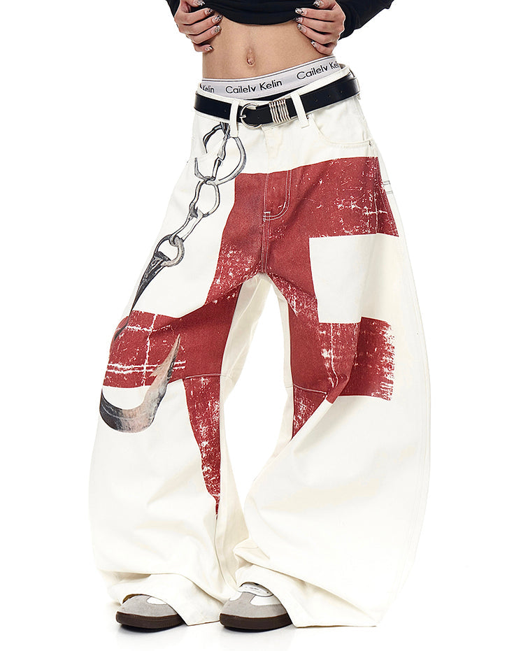 American Vintage Red Cross Chain Balloon Jeans New