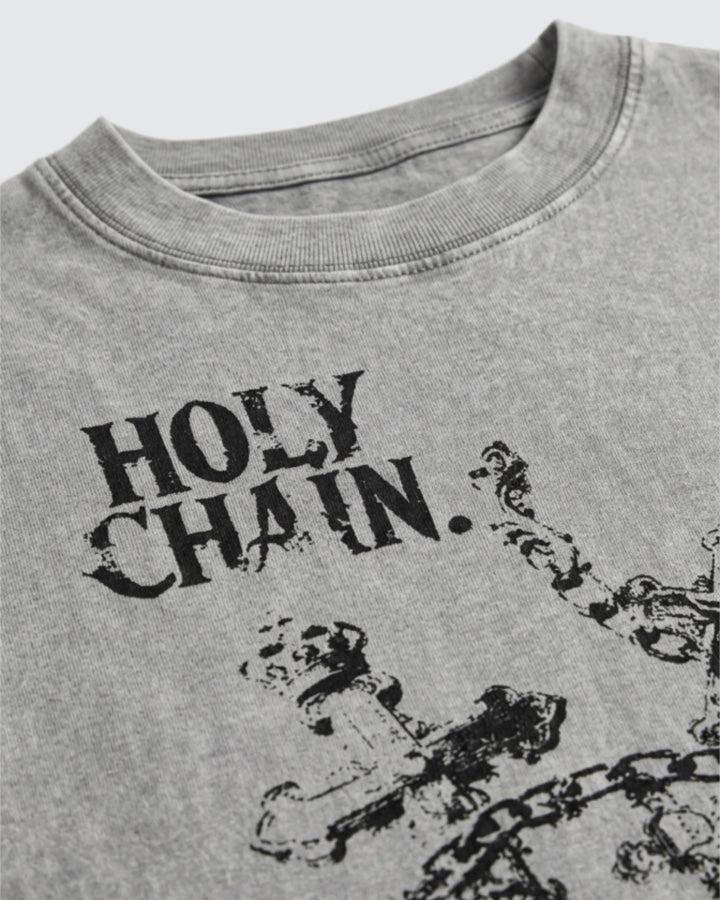 Vintage Washed Chain Cross Graphic Oversized T-Shirt