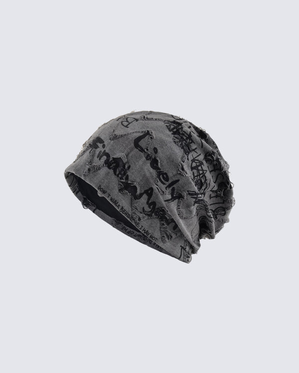 Graffiti Print Slouch Beanie