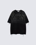 American-Style Distressed Washed Thorn Print Short-Sleeved T-Shirt