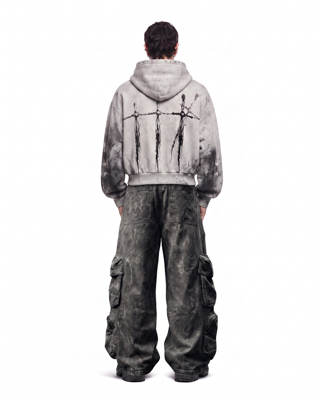 GRYFT Grunge Washed Elastic Waist Cargo Pants