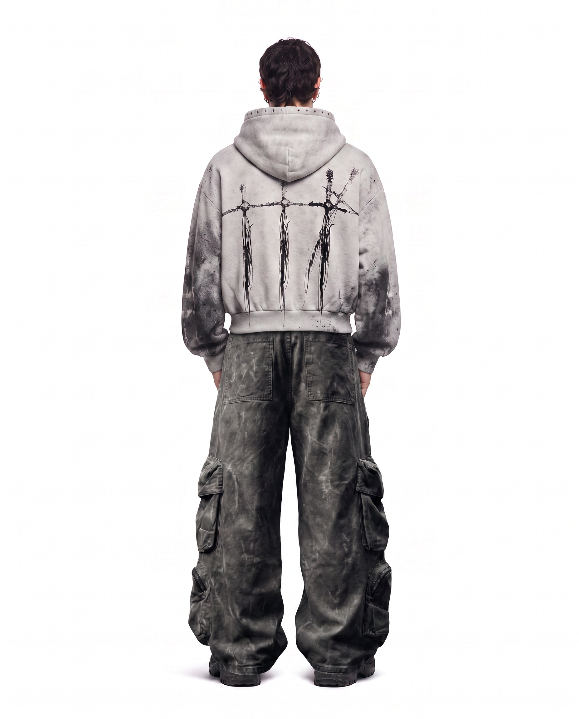 GRYFT Grunge Washed Elastic Waist Cargo Pants