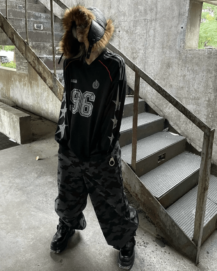 Vintage 96 Print Long Sleeve Streetwear Jersey