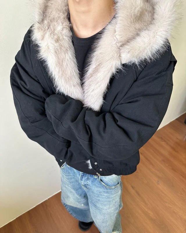 Camouflage Cargo Pants with Fur-Collar Jacket