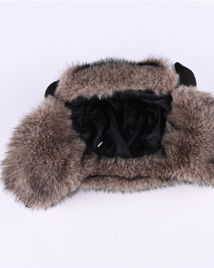 Horn Faux Mink Fur Trapper Hat
