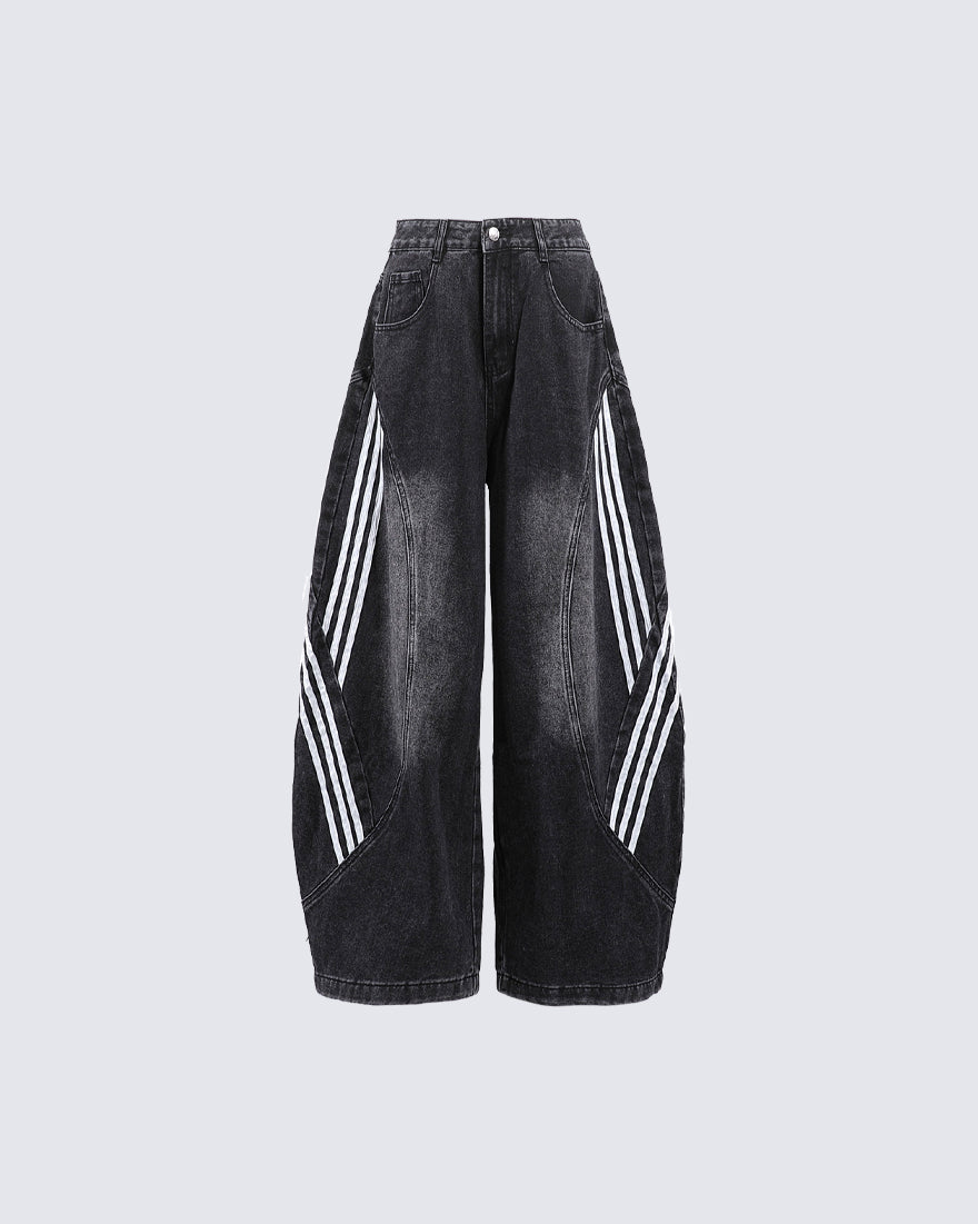 Washed Side Stripe Panel Denim Pants