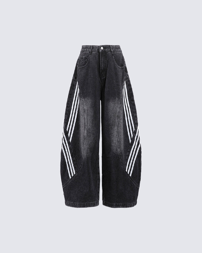 Washed Side Stripe Panel Denim Pants