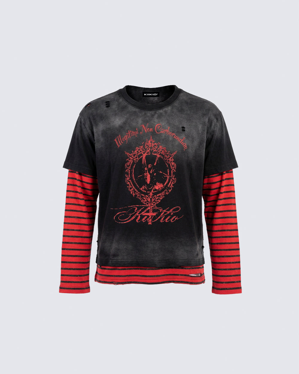 GRYFT Gothic Washed Layered Graphic Long-Sleeve T-Shirt