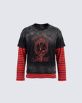 GRYFT Gothic Washed Layered Graphic Long-Sleeve T-Shirt