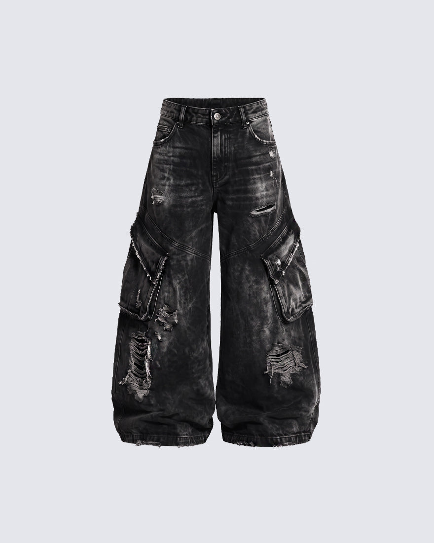 GRYFT Vintage Streetwear Distressed Cargo Jeans