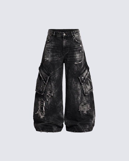 GRYFT Vintage Streetwear Distressed Cargo Jeans