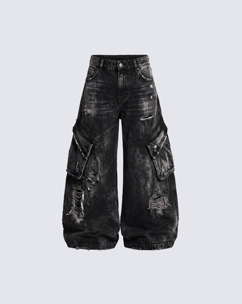 GRYFT Vintage Streetwear Distressed Cargo Jeans