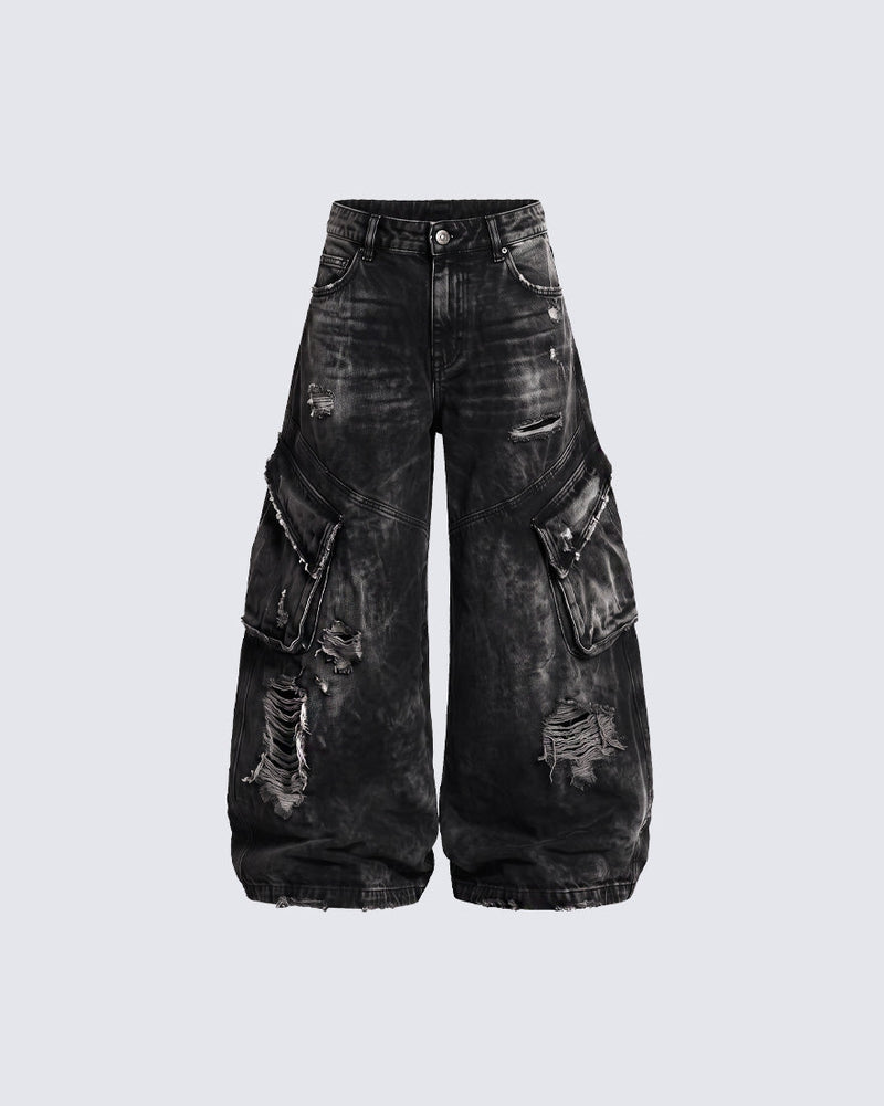 GRYFT Vintage Streetwear Distressed Cargo Jeans