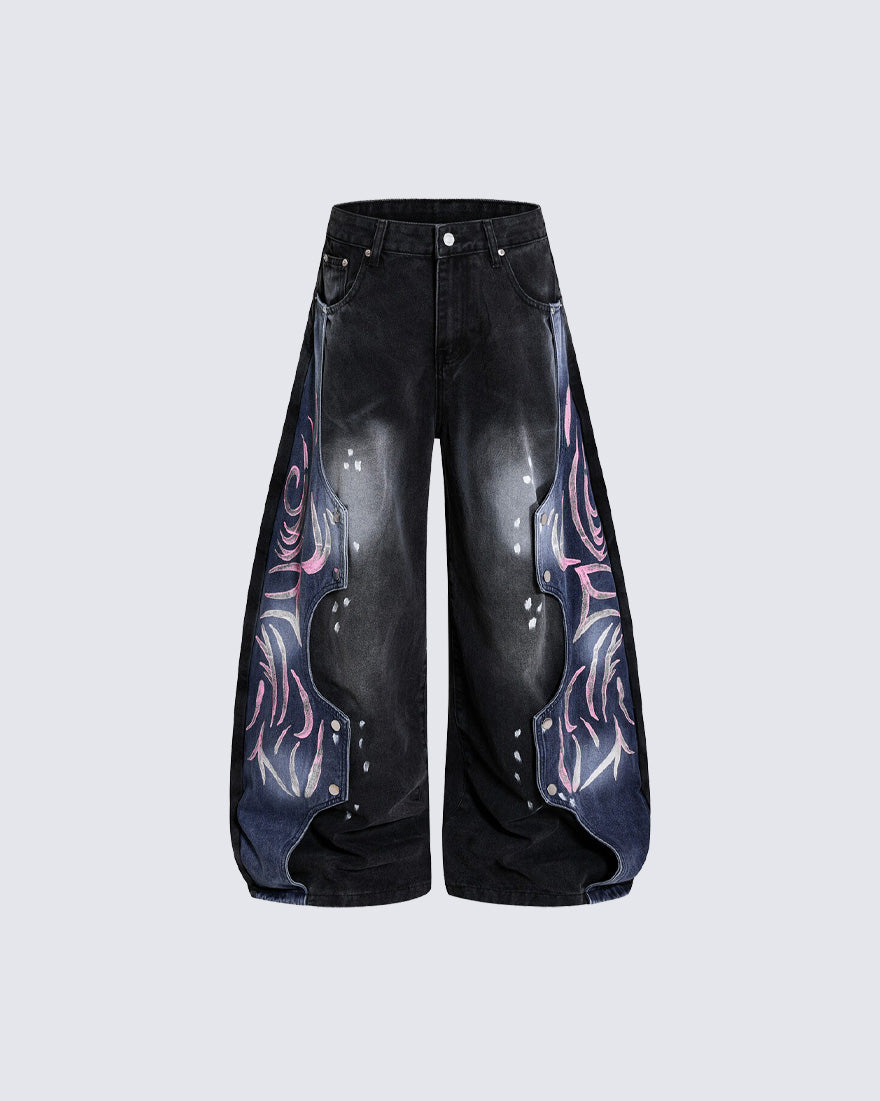 Street-Style Hand-Painted Graffiti Color-Blocked Jeans