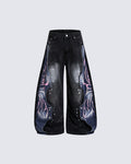 Street-Style Hand-Painted Graffiti Color-Blocked Jeans