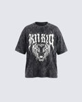 American Retro Distressed Skull Print T-Shirt