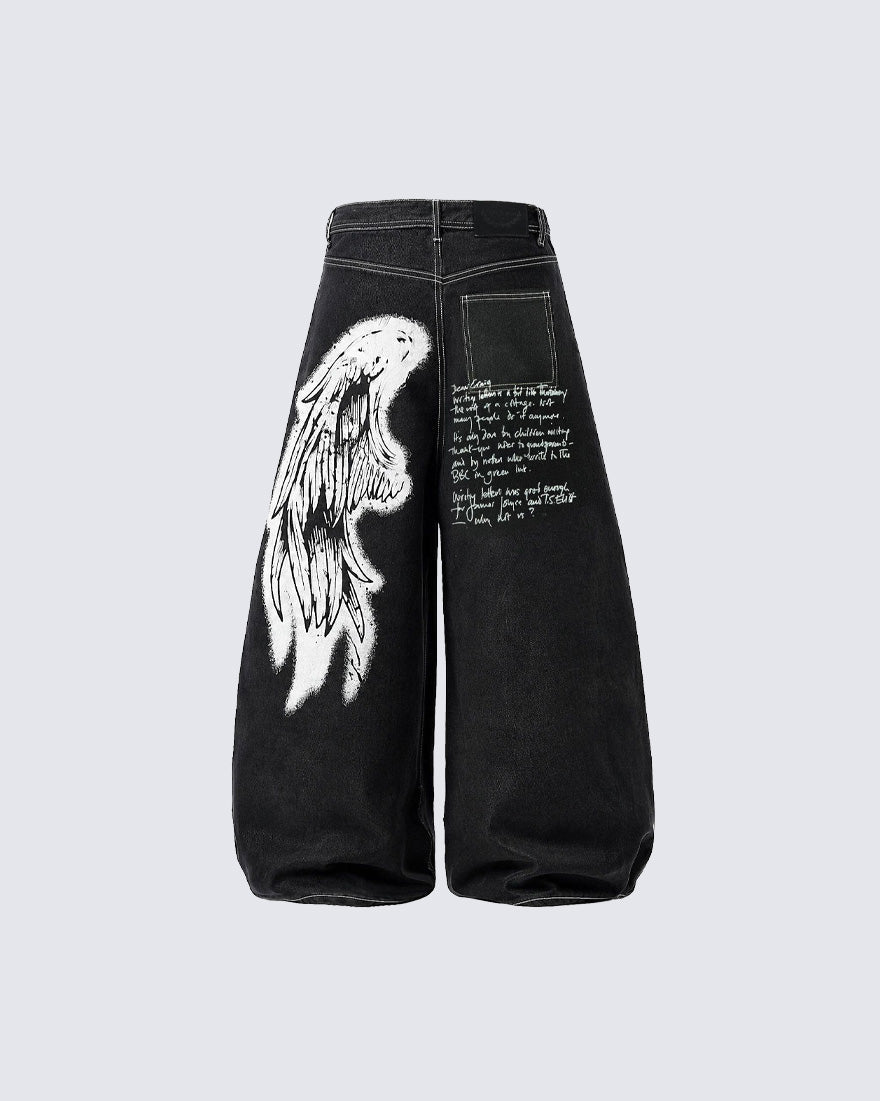 GRYFT American-Style Angel Graphic Wide-Leg Jeans