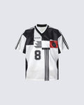 Black White Varsity Number Soccer Jersey Tee