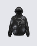 High-Street American Distressed Chain Cross Hoodie