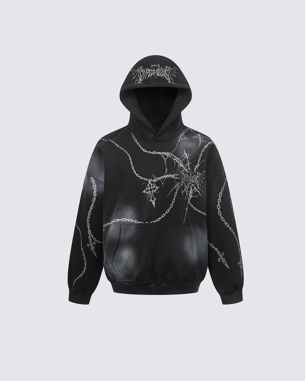 High-Street American Distressed Chain Cross Hoodie