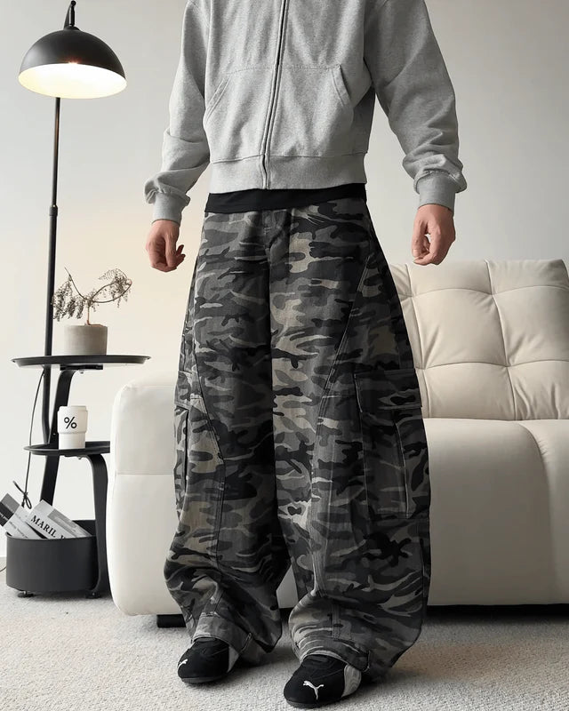 Camouflage Cargo Pants with Fur-Collar Jacket