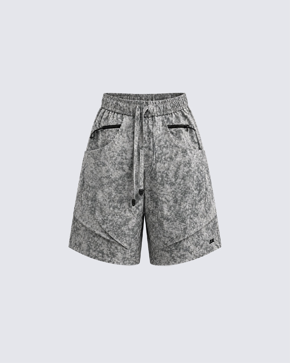 Grey Floral-Texture Utility Drawstring Shorts New