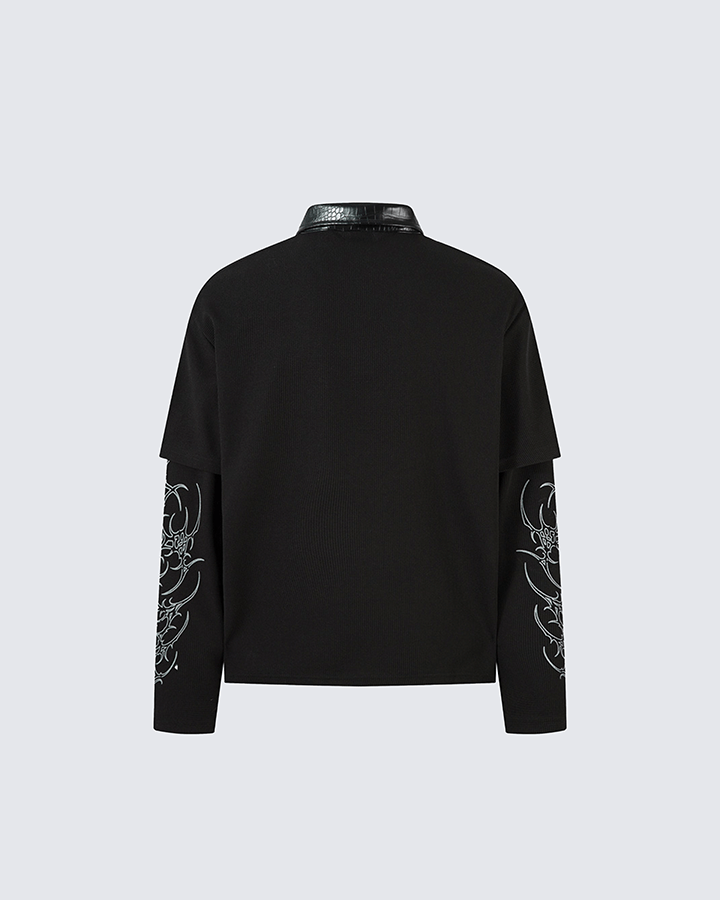 Gothic Double Sleeve Polo with Barbed Quote Print
