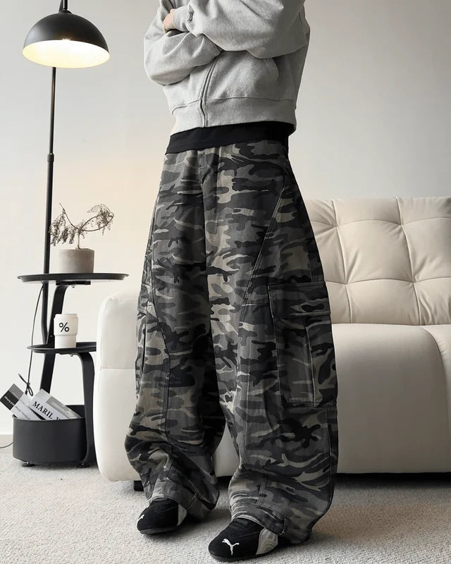 Camouflage Cargo Pants with Fur-Collar Jacket