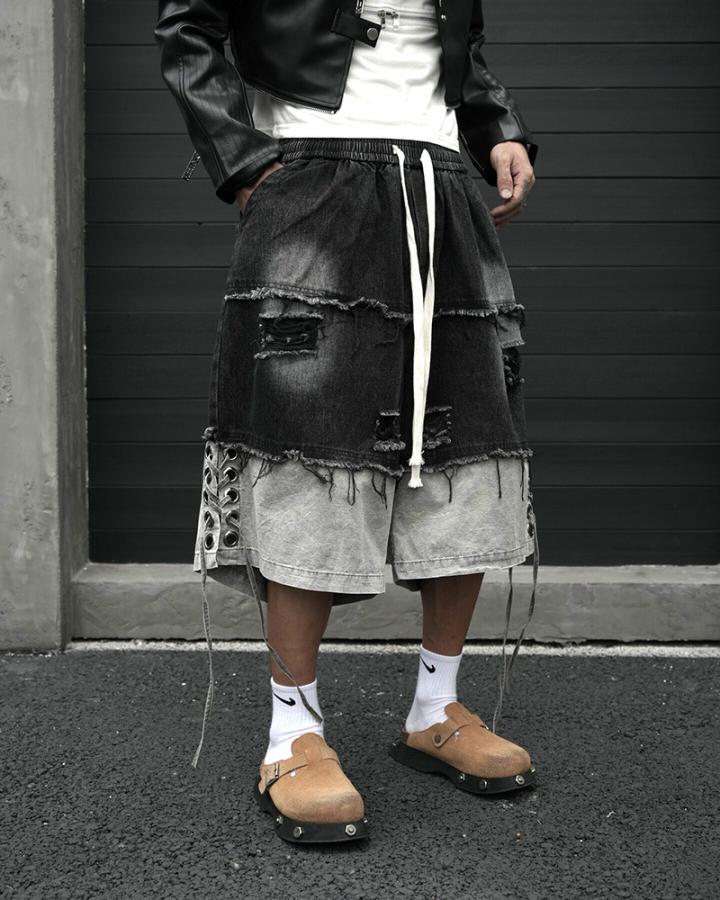 GRYFT High-Street Wasteland-Style Hip-Hop Color-Block Cropped Pants