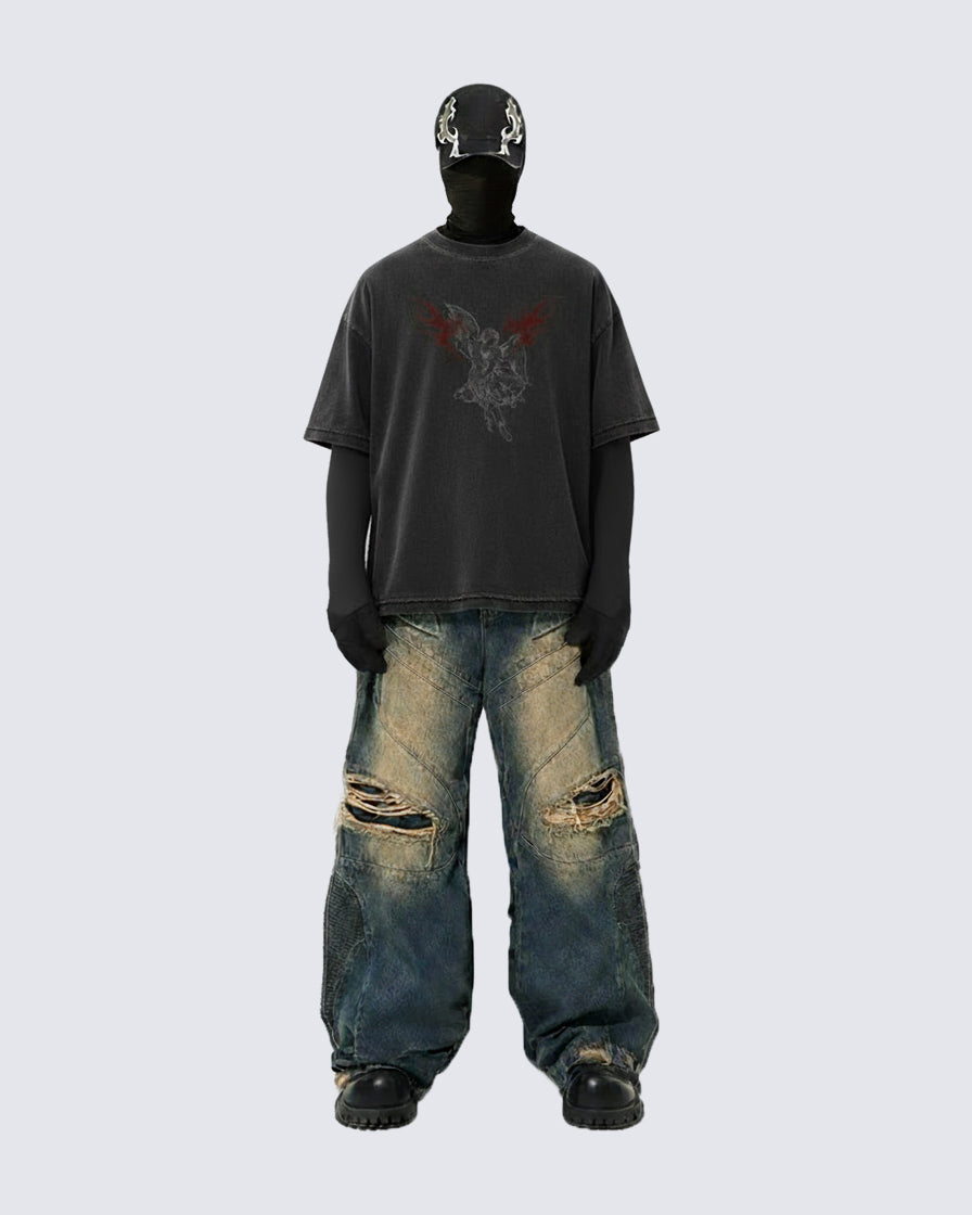 Gothic Angel Graphic Oversized T-shirt