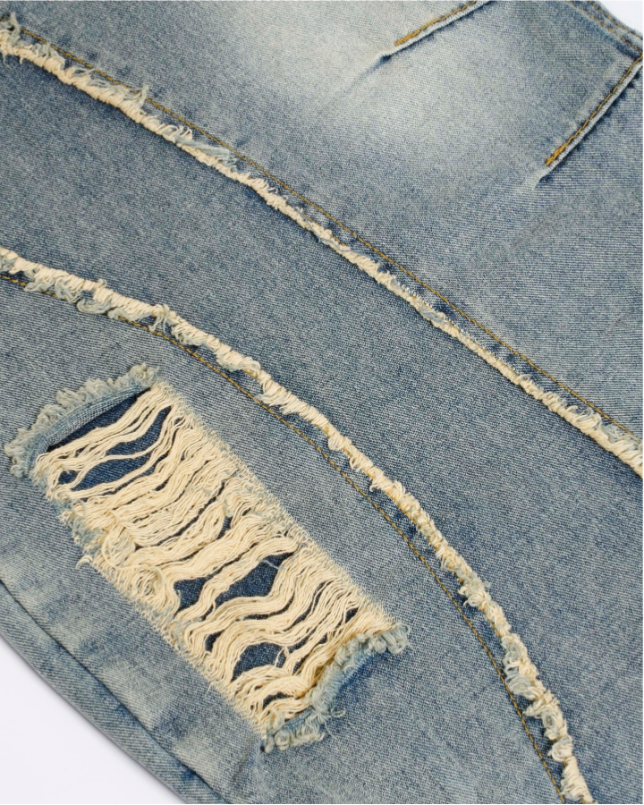 Distressed Wide-Leg Patchwork Jeans