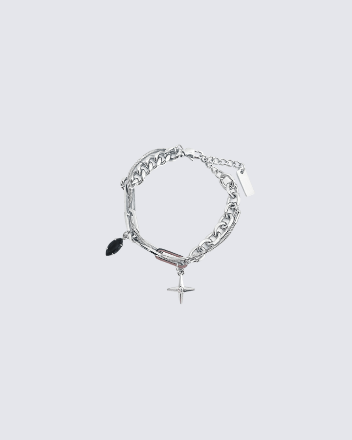 Gothic Layered Star Pendant Chain Bracelet