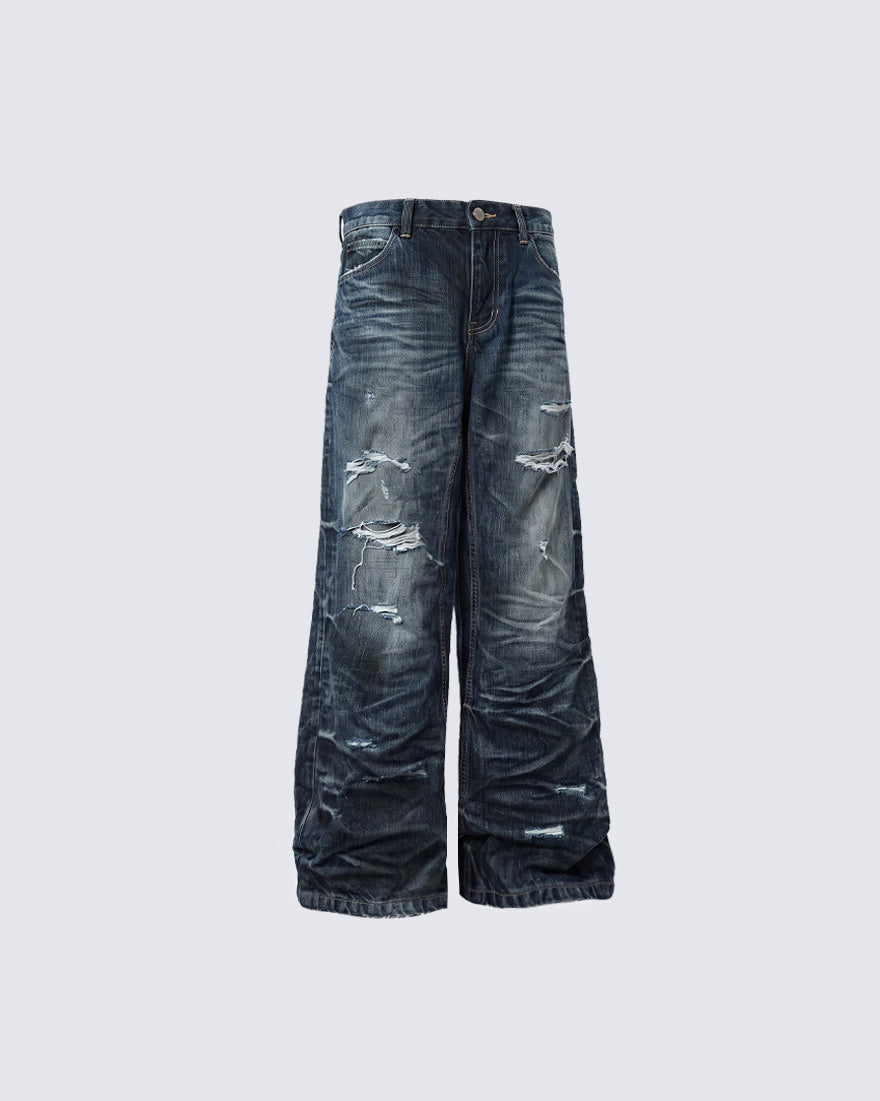 GRYFT Vintage Distressed Wide-Leg Jeans
