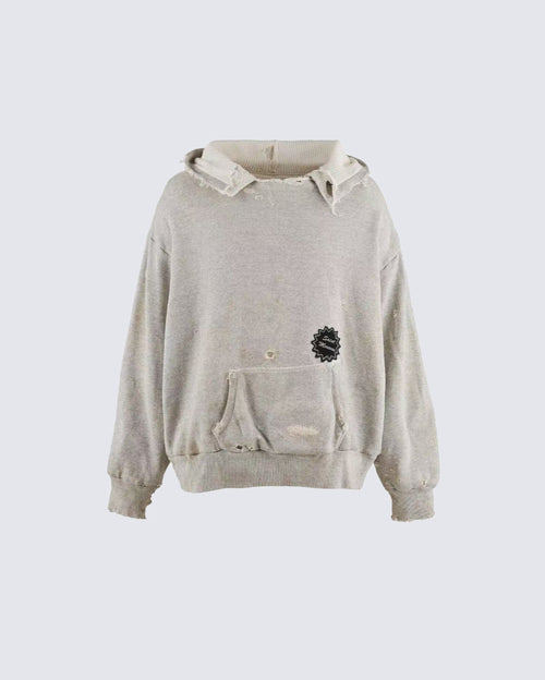 Distressed Printed Pullover Hoodie
