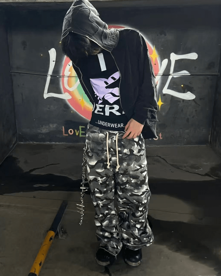 Stacked Camo Streetwear Drawstring Pants