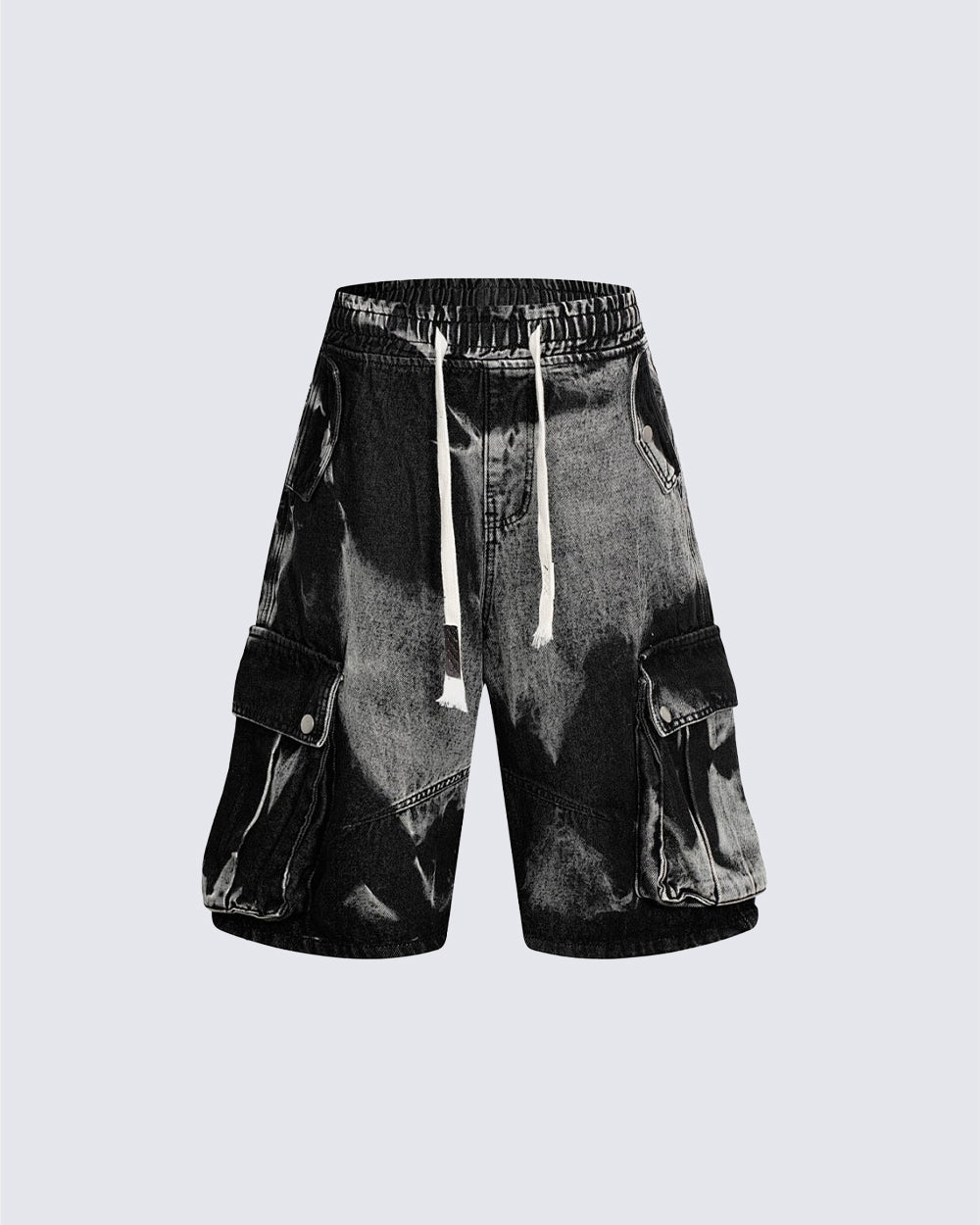 GRYFT Utility Dark-Wash Drawstring Cargo Wide Denim Shorts