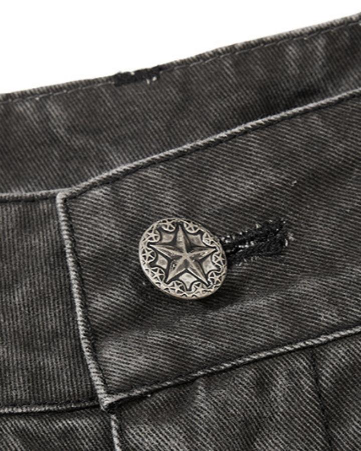 GRYFT Retro Washed Curved Panel Wide-Leg Jeans