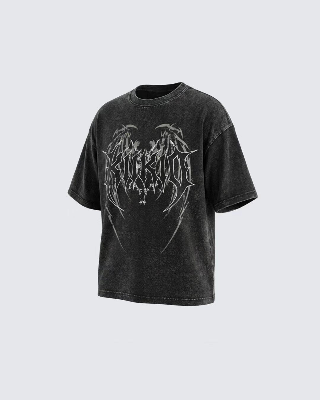GRYFT American Vintage Washed Gothic Print T-Shirt