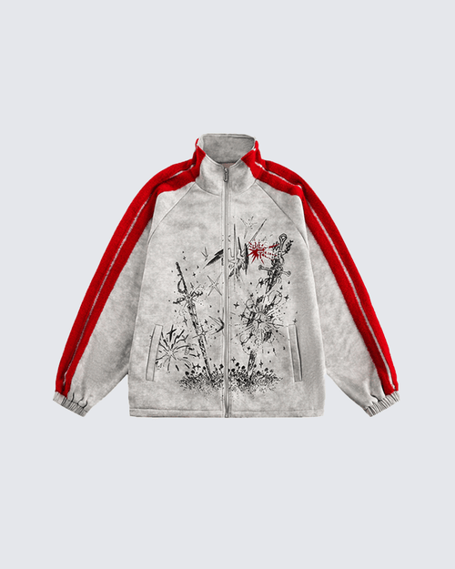 Graphic Print Contrast Stripe Zip Sportswear