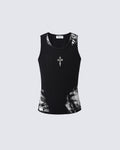 Vintage-Inspired Distressed Black Tank Top