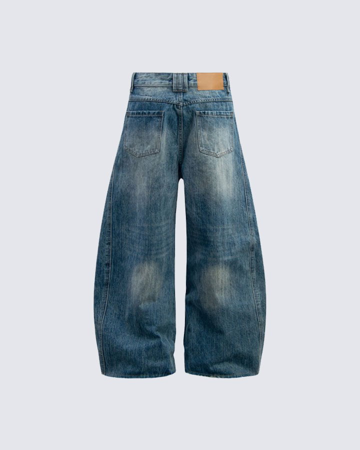 Washed Faded Curved Jeans