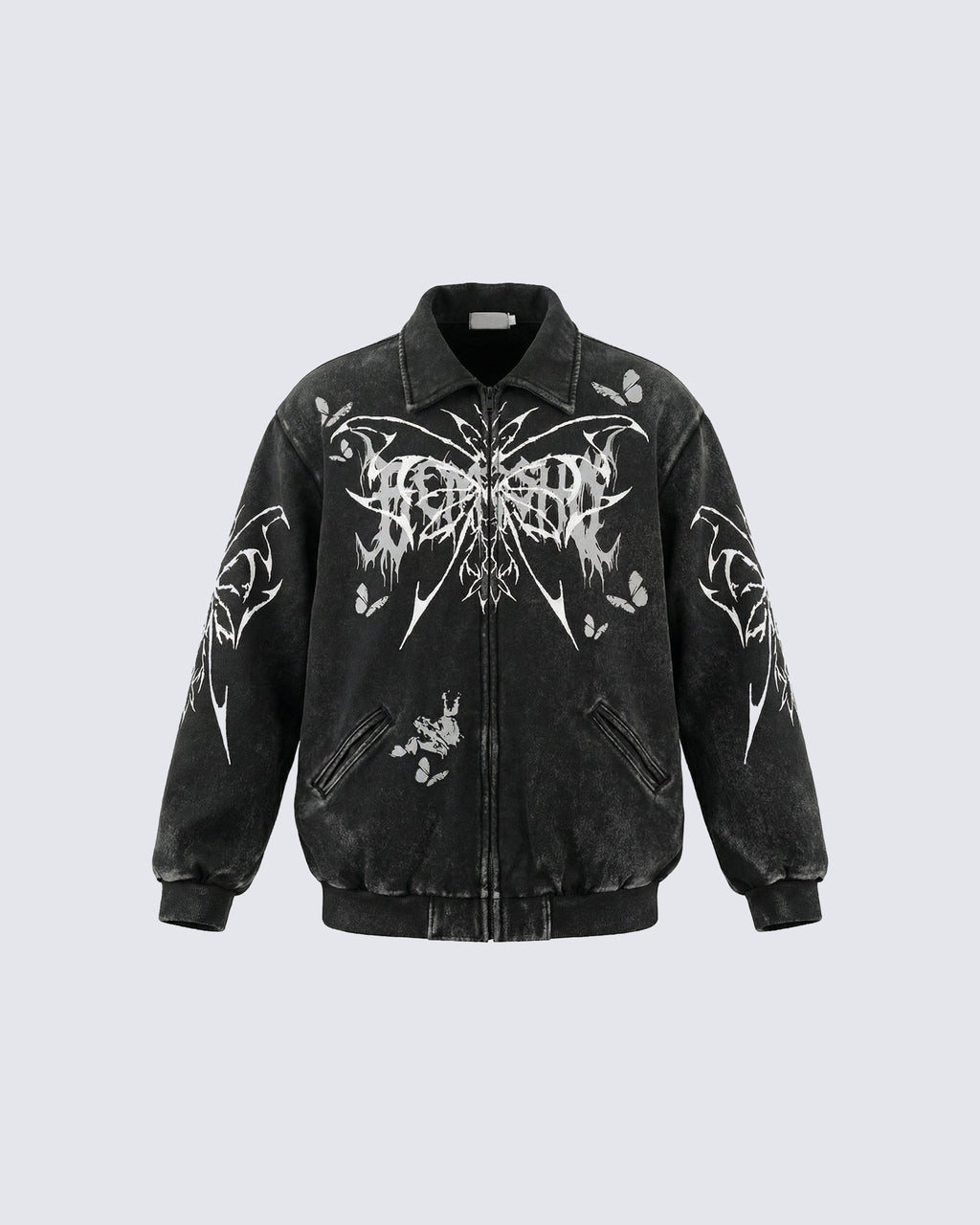 Retro Butterfly Graphic Zip-Up Jacket
