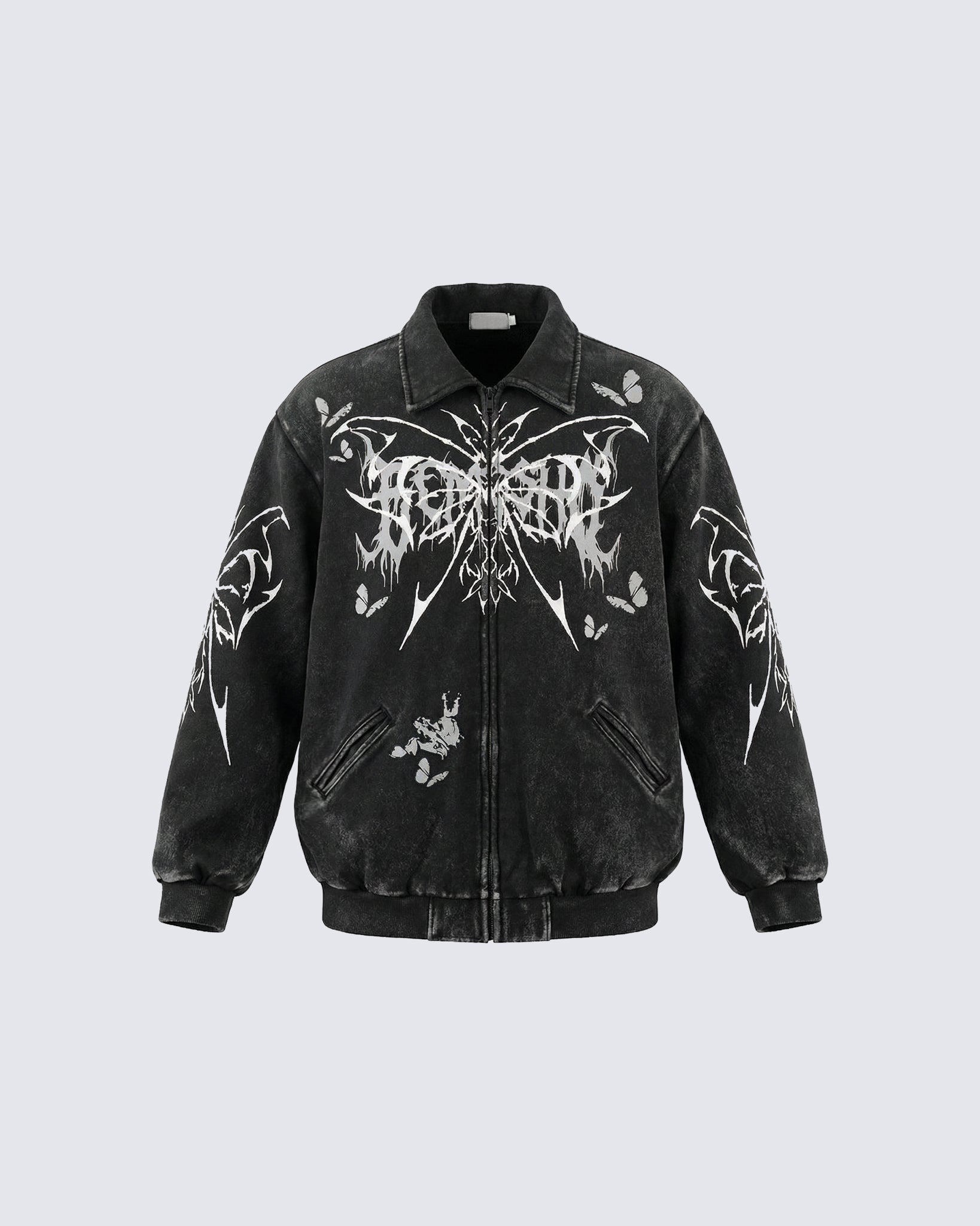 Retro Butterfly Graphic Zip-Up Jacket